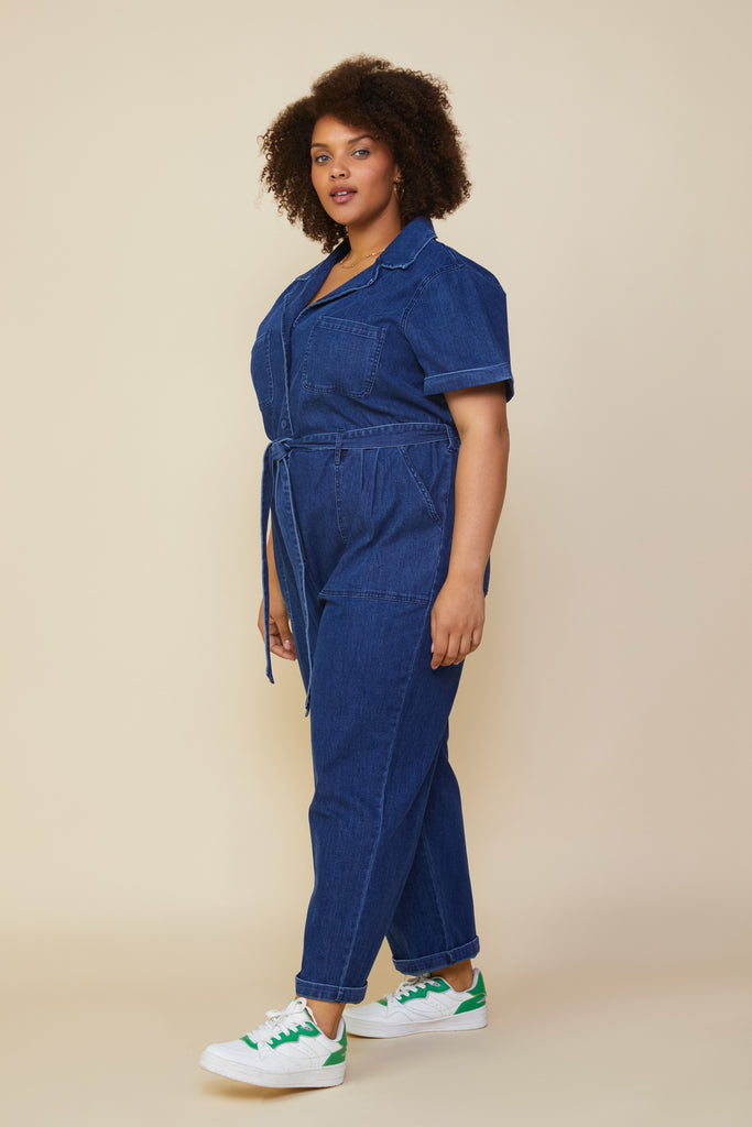 Plus Size - Denim Utility Jumpsuit