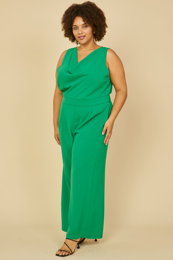 Plus Size - Sleeveless Cowl Neck Jumpsuit