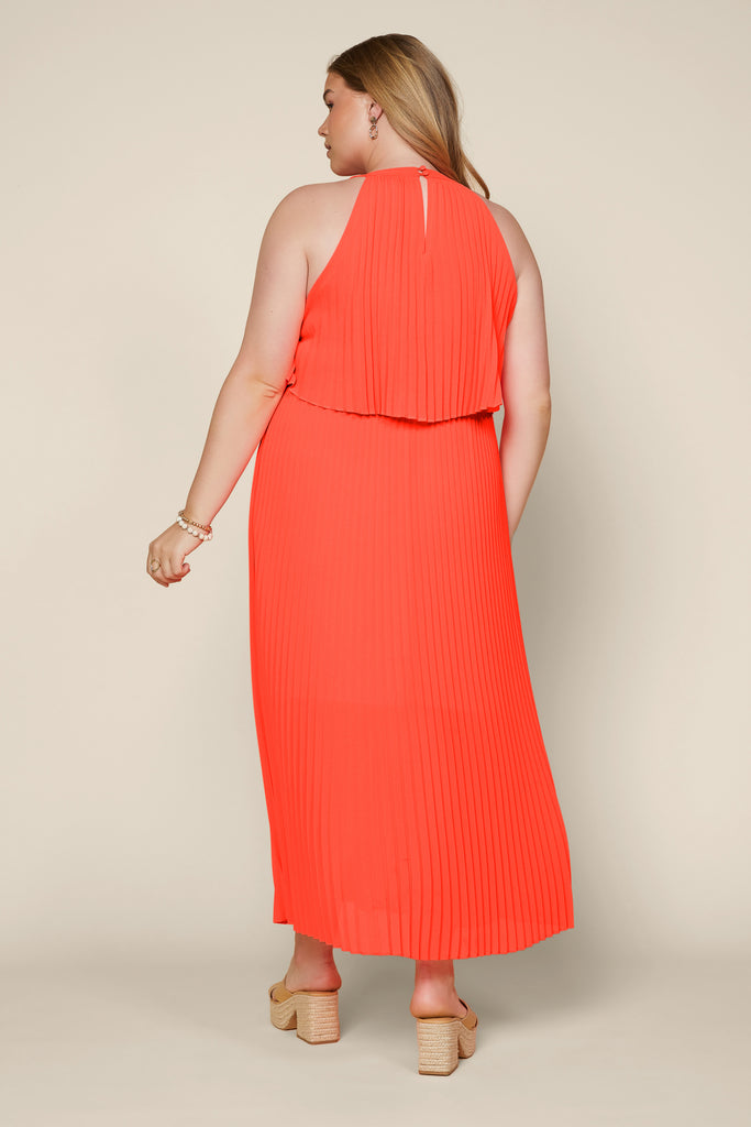 Plus Size - Pleated Halter Maxi Dress