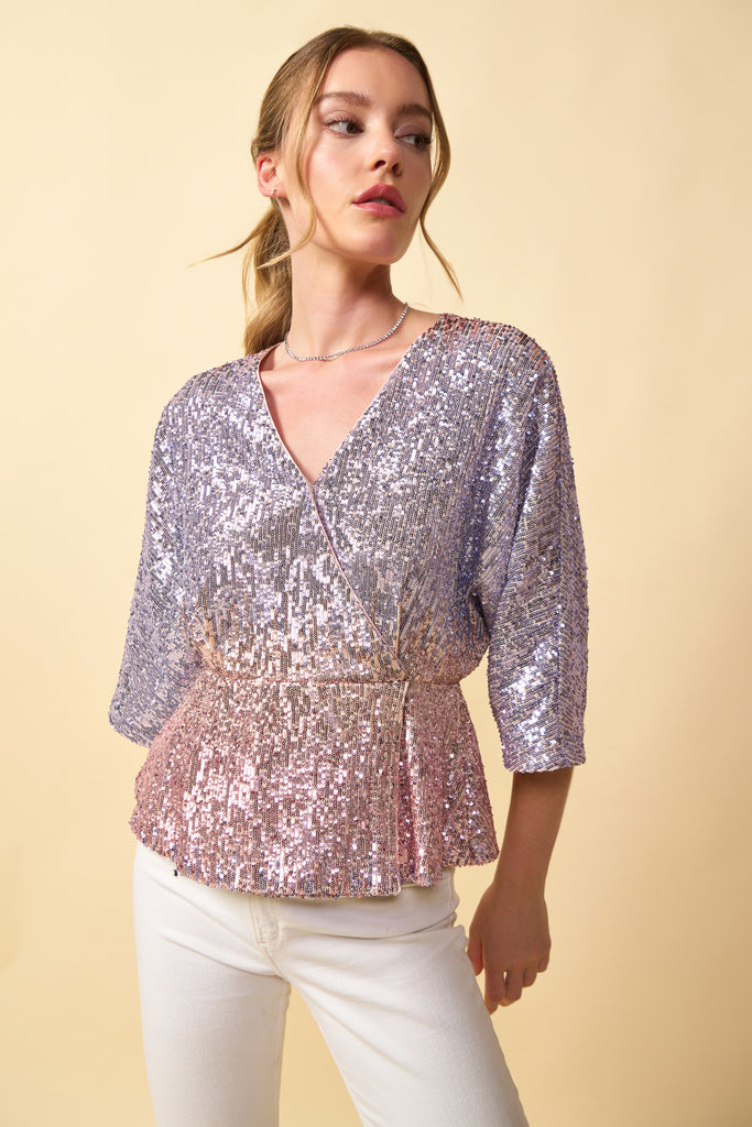 Ombre Sequin Kimono Top