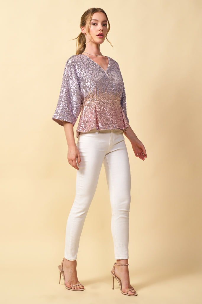 Ombre Sequin Kimono Top