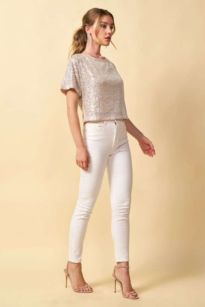Sequined Short Sleeve Top