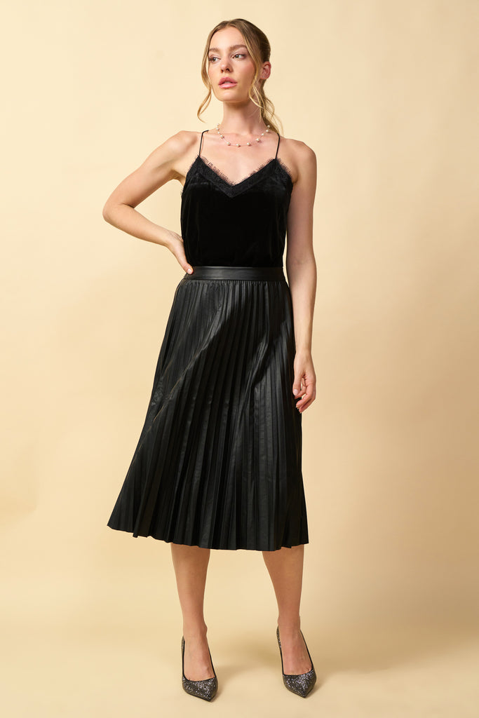Vegan Leather Pleated Skirt