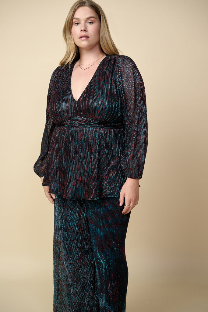 Plus Size - Metallic Mesh Blouse