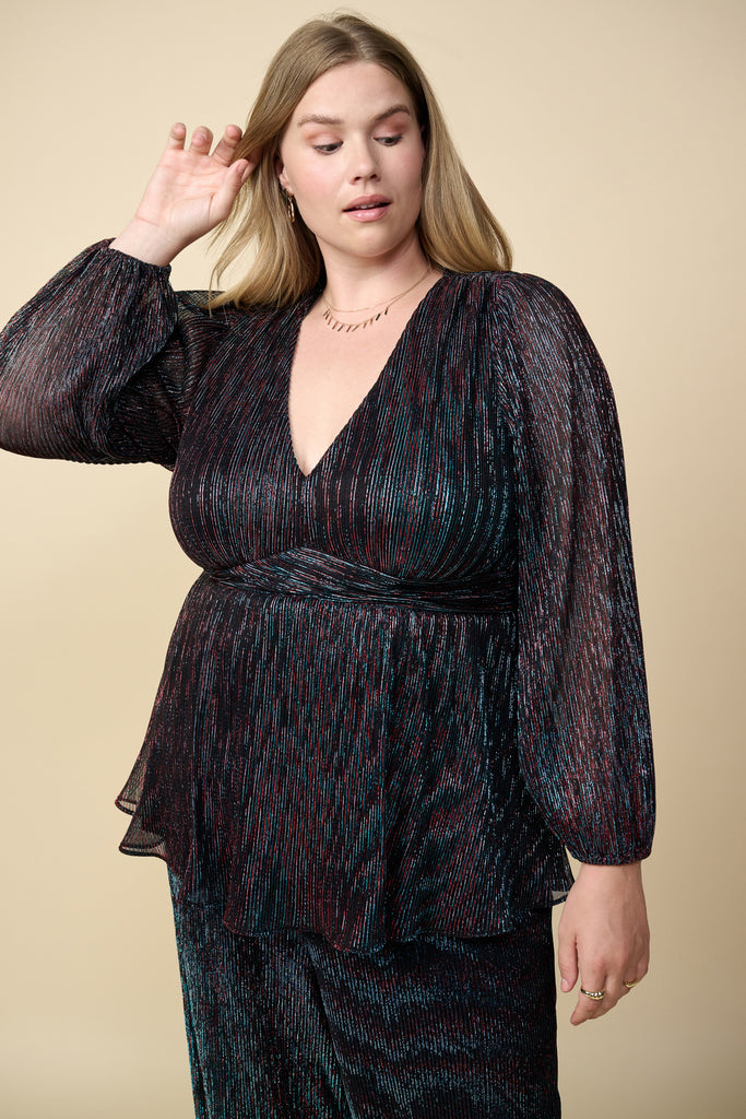 Plus Size - Metallic Mesh Blouse