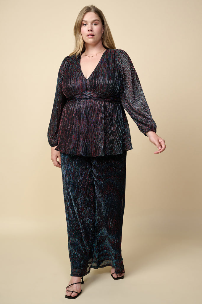 Plus Size - Metallic Mesh Pants