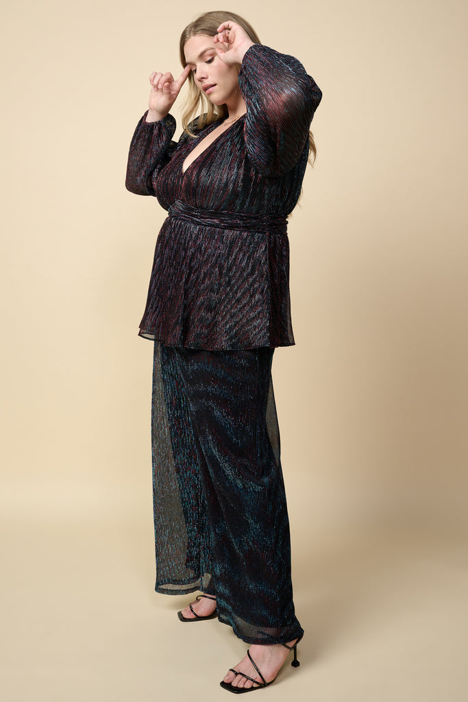 Plus Size - Metallic Mesh Blouse