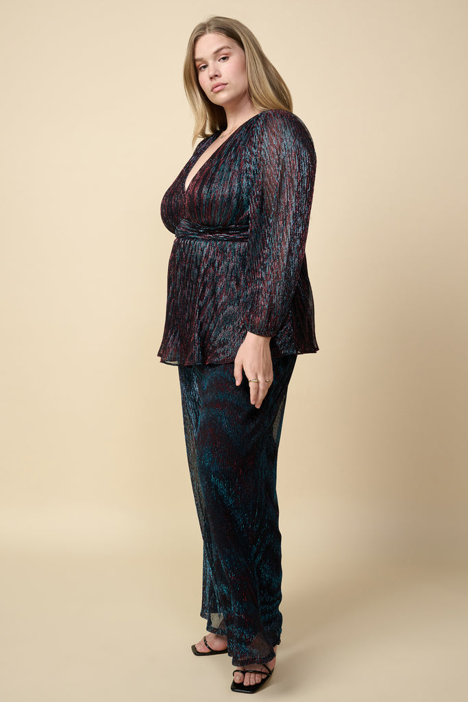 Plus Size - Metallic Mesh Blouse