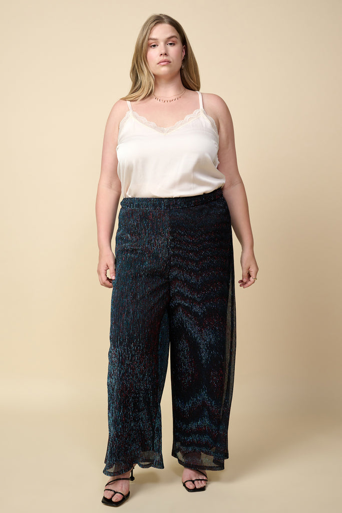 Plus Size - Metallic Mesh Pants