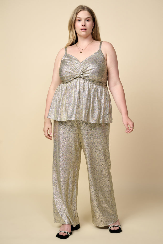 Plus Size - Metallic Foil Pants
