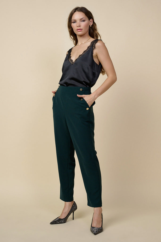 Button Detail Structured Pants