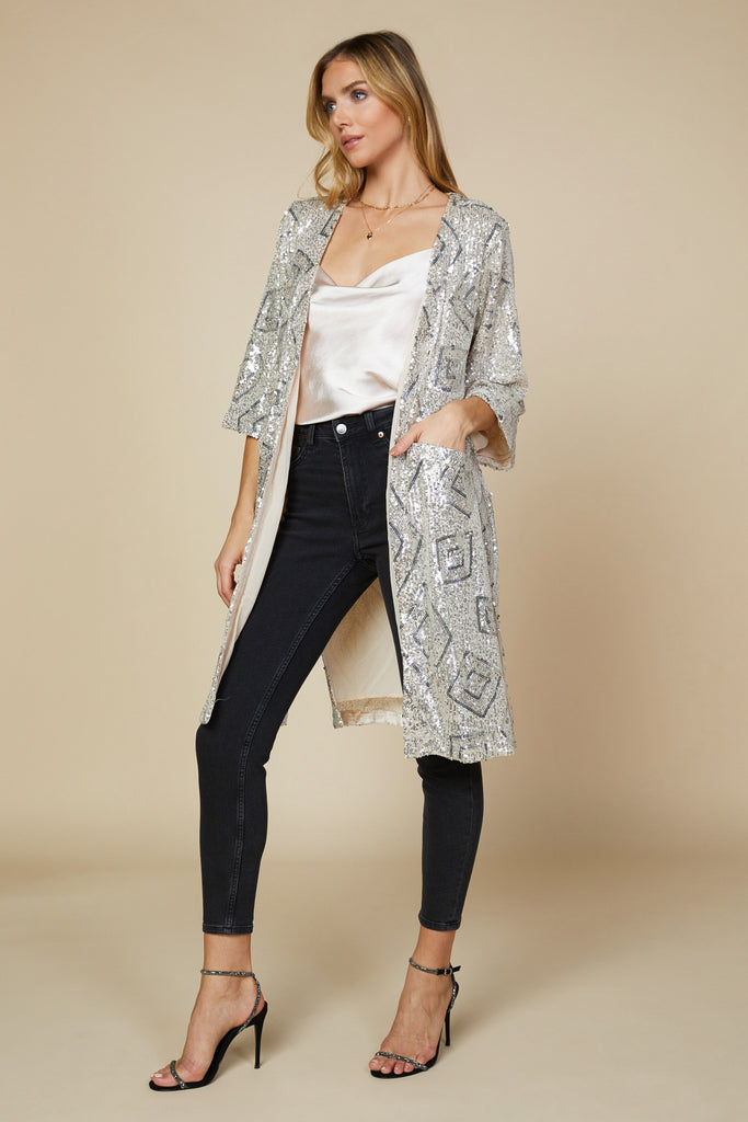 Belted Sequin Duster