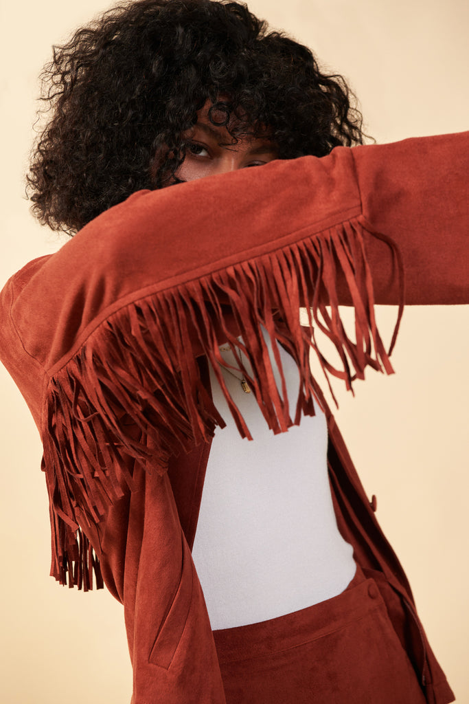 Faux Suede Fringe Jacket