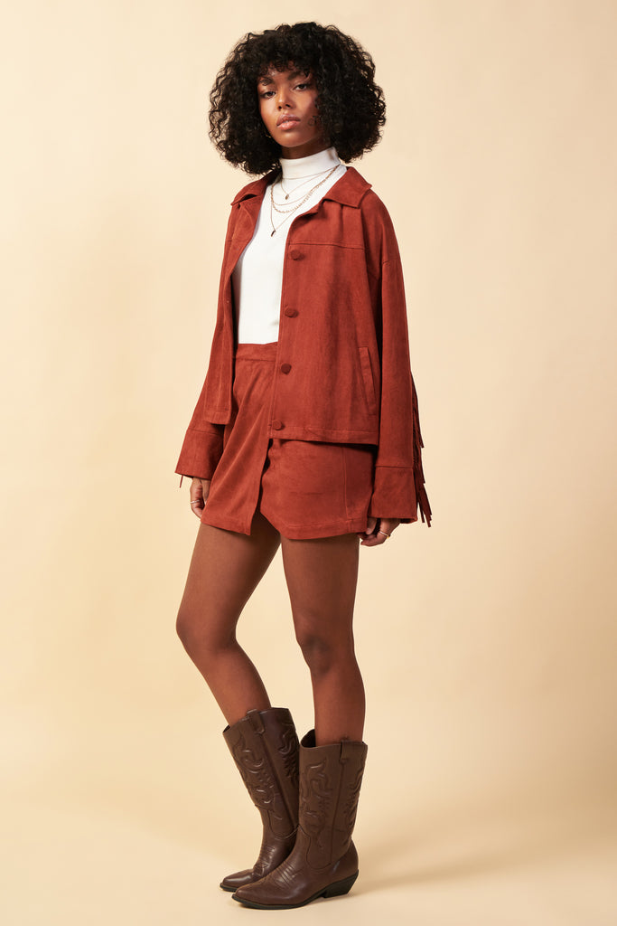 Faux Suede Fringe Jacket