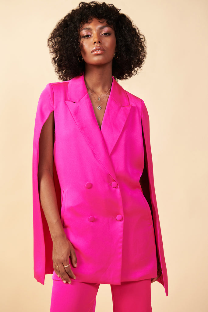 Satin Double Breasted Blazer Cape