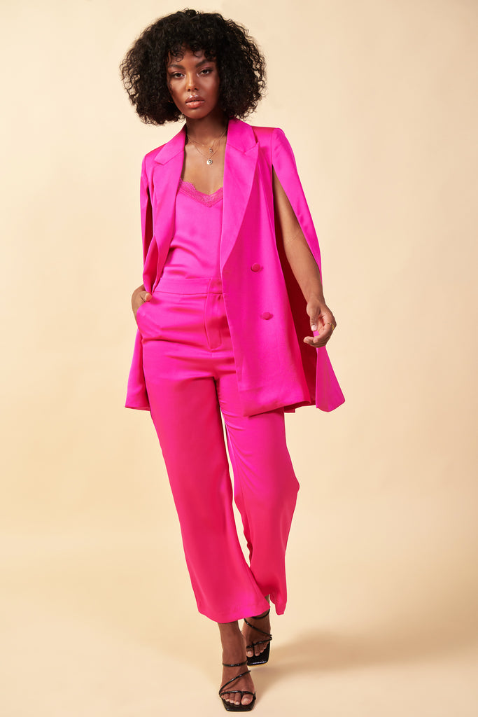 Satin Double Breasted Blazer Cape