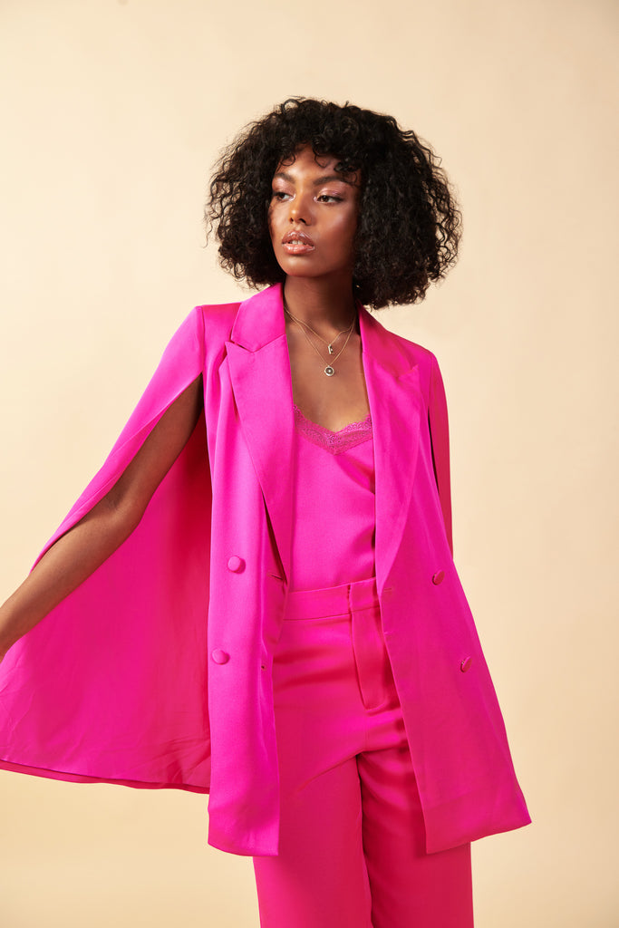 Satin Double Breasted Blazer Cape