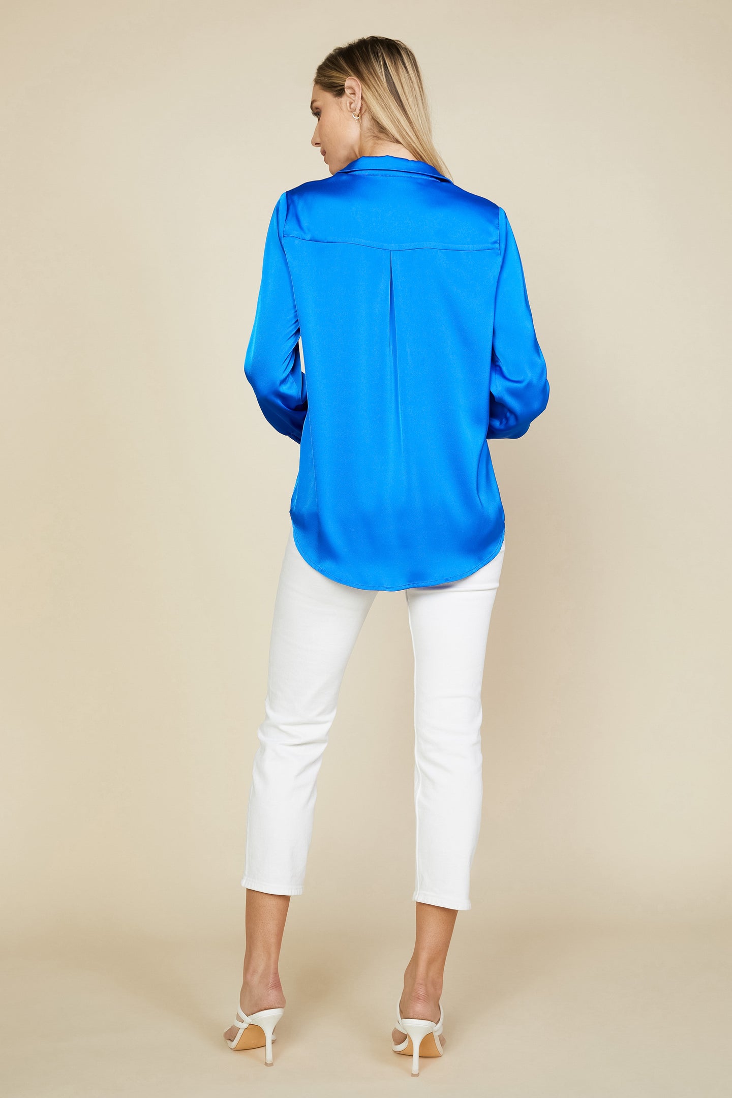 Satin Button Down Shirt SKIES ARE BLUE