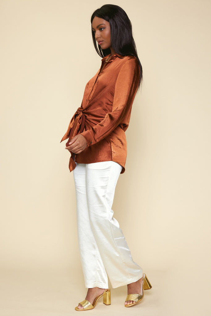 Front Tie Satin Top