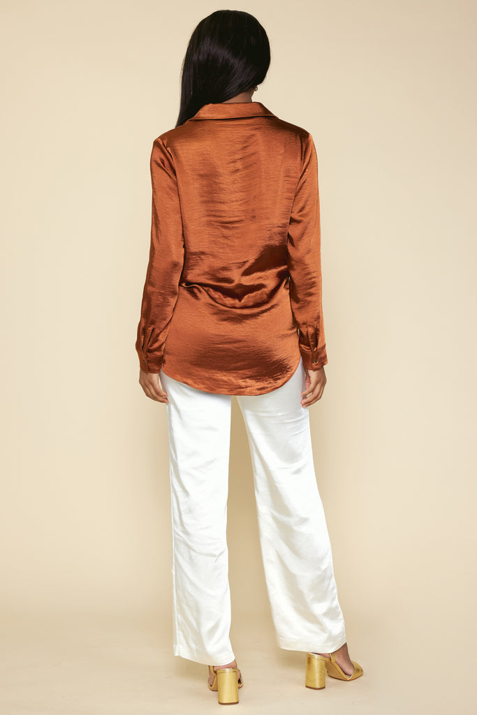 Front Tie Satin Top