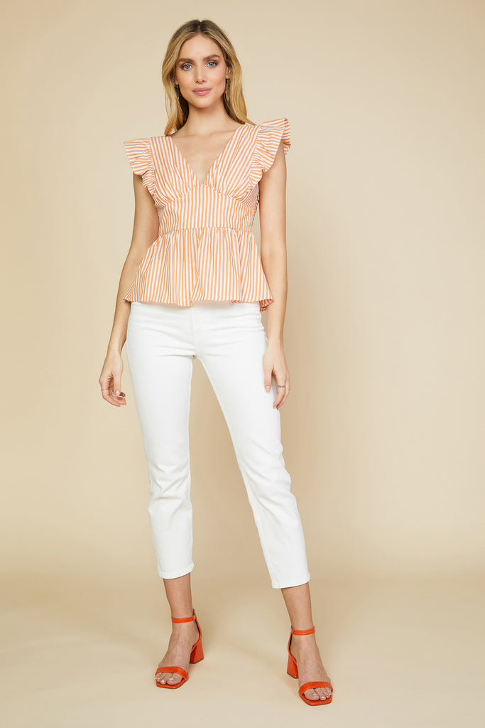 Striped Tie Back Ruffled Top