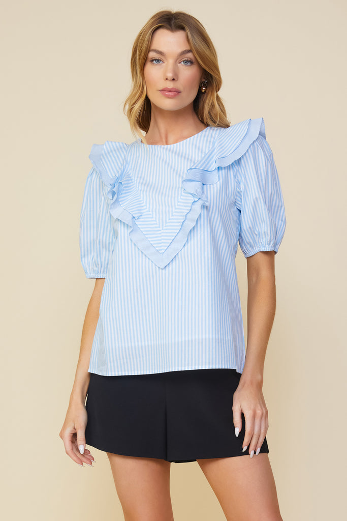 Striped Ruffle Detail Top