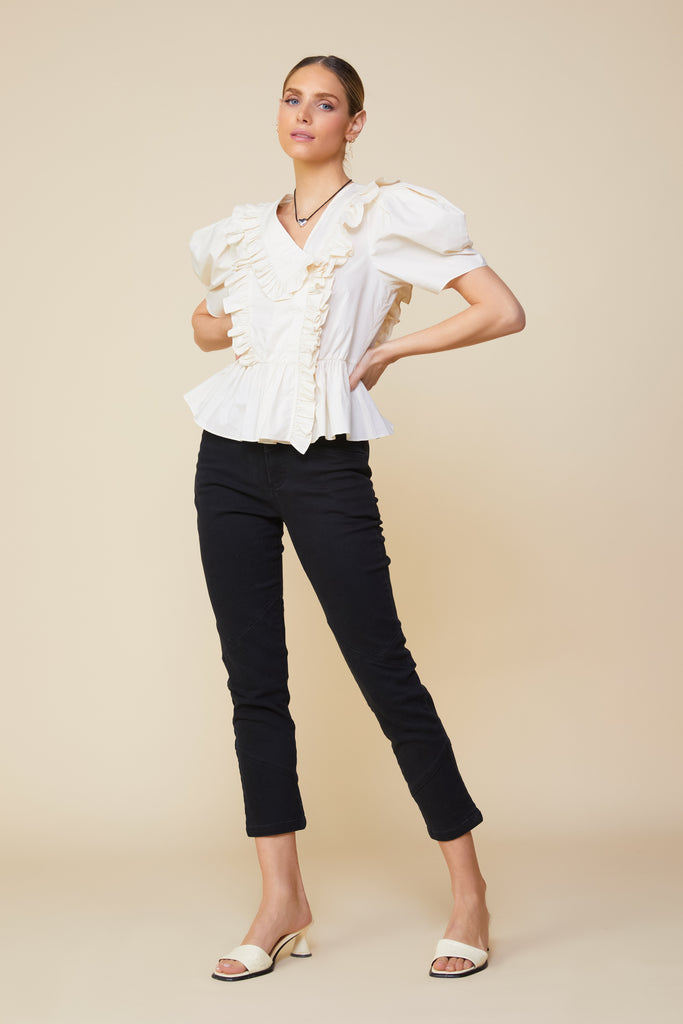 Ruffled Collar Peplum Top