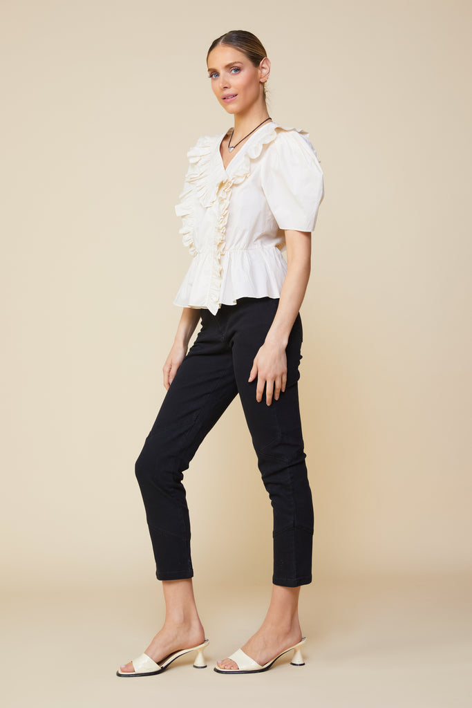 Ruffled Collar Peplum Top