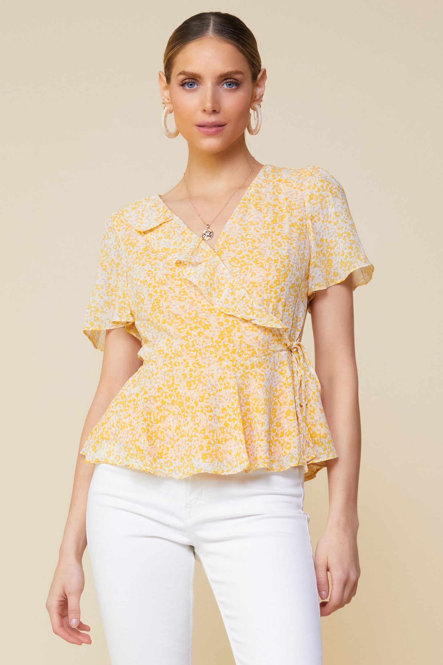 Floral Ruffled Wrap Top