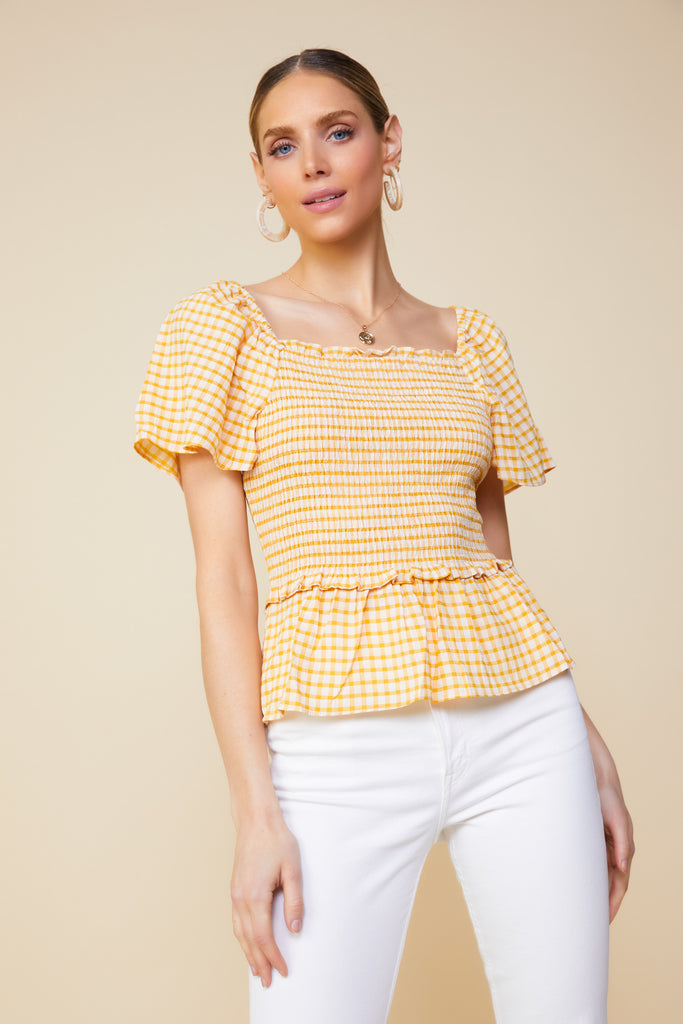 Gingham Smocked Top