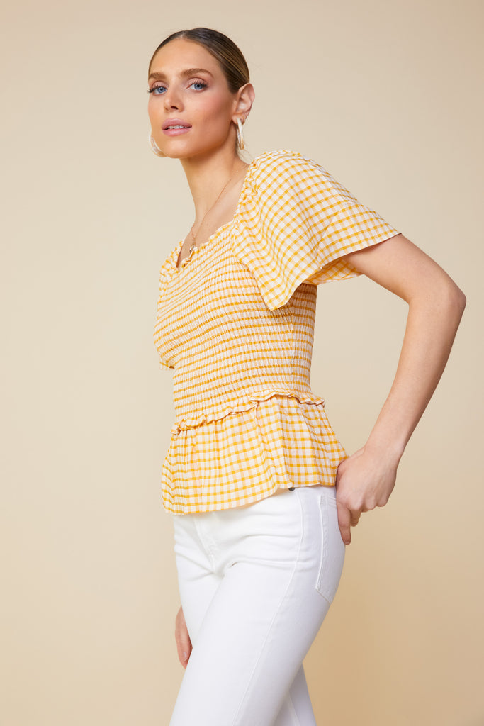 Gingham Smocked Top