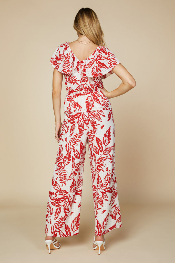 Printed Leaf Ruffle Blouse