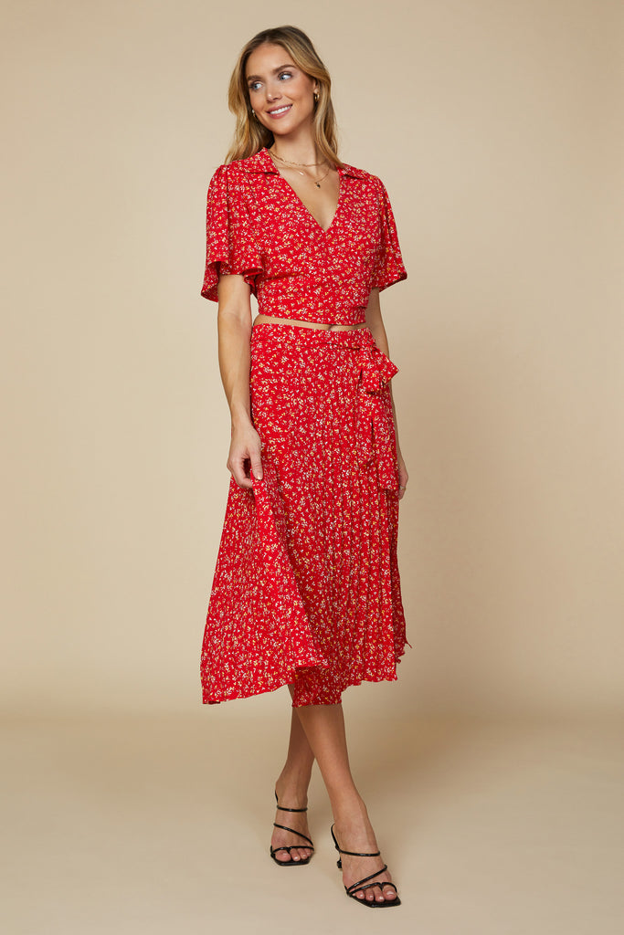 Floral Print Pleated Skirt