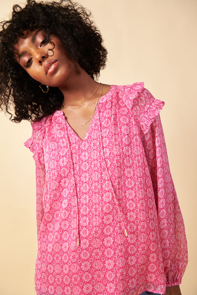 Ivy Print Ruffle Blouse