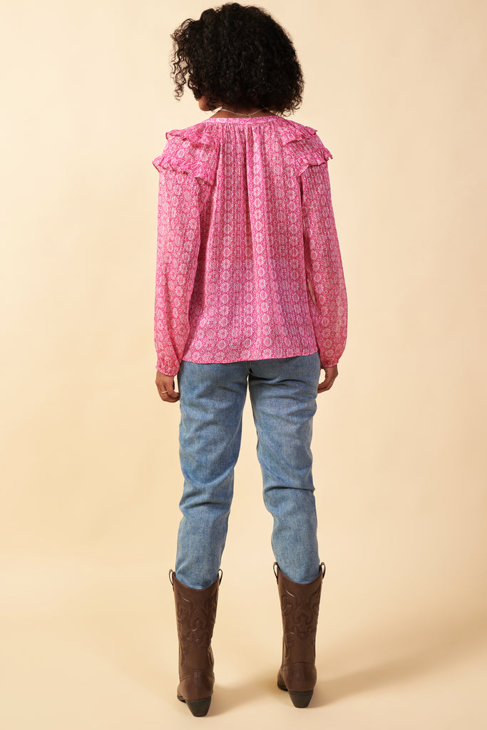 Ivy Print Ruffle Blouse