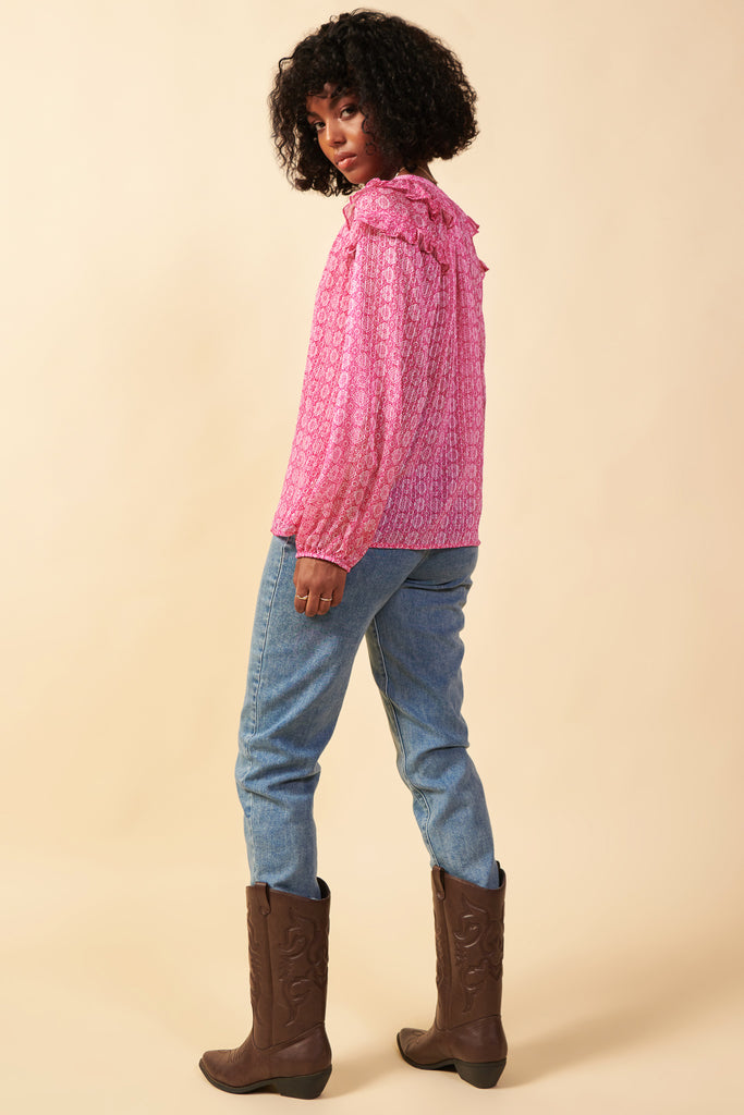 Ivy Print Ruffle Blouse