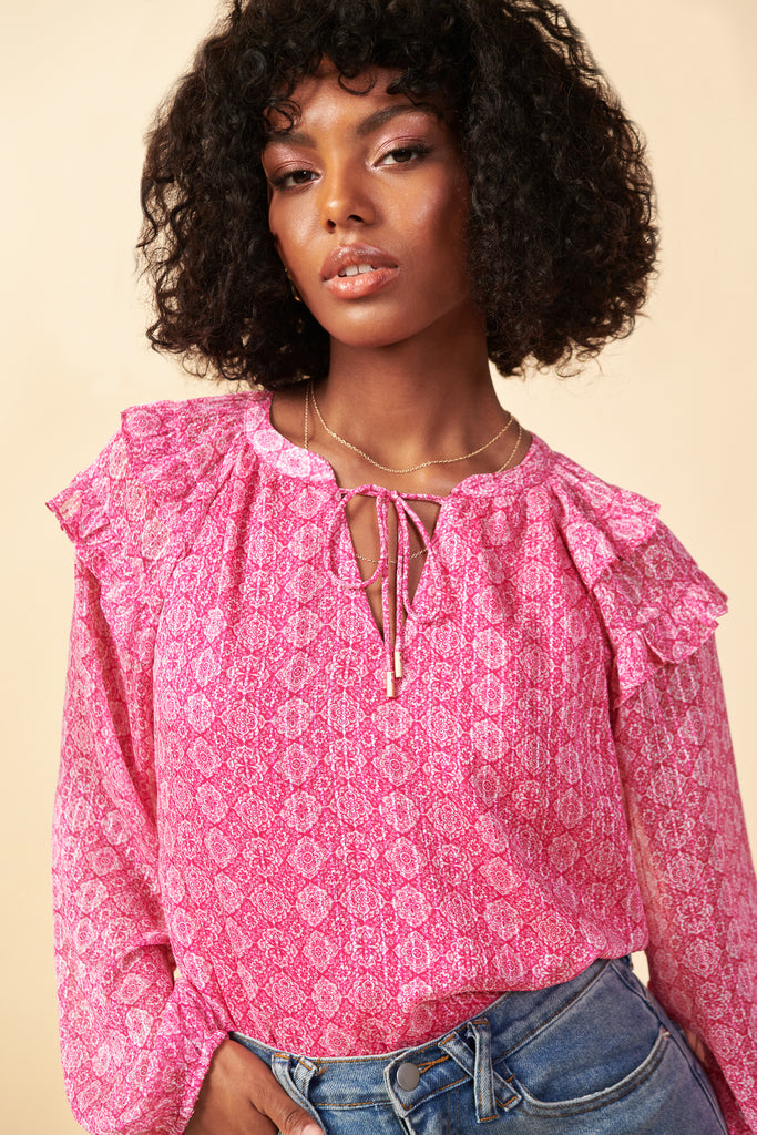 Ivy Print Ruffle Blouse