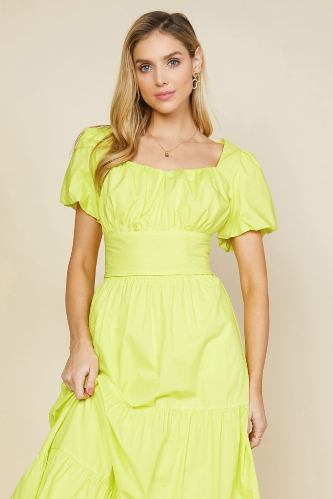 Poplin Bubble Sleeve Crop Top