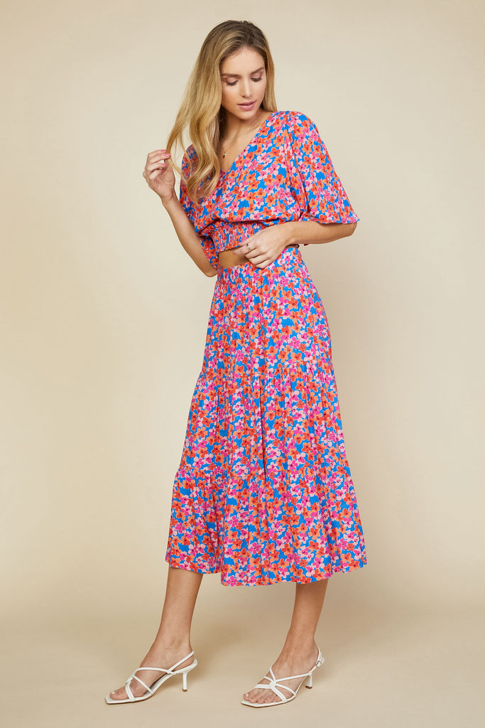 Bohemian Floral Tiered Midi Skirt
