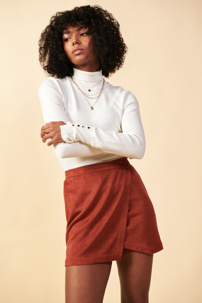 Faux Suede Wrap Skirt