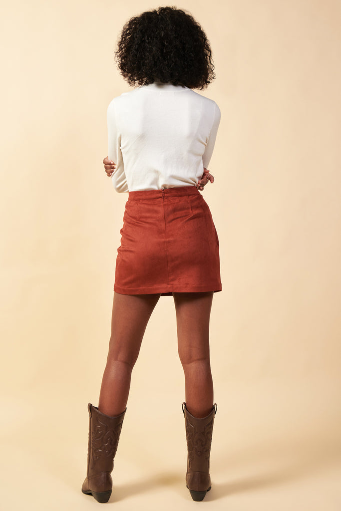 Faux Suede Wrap Skirt
