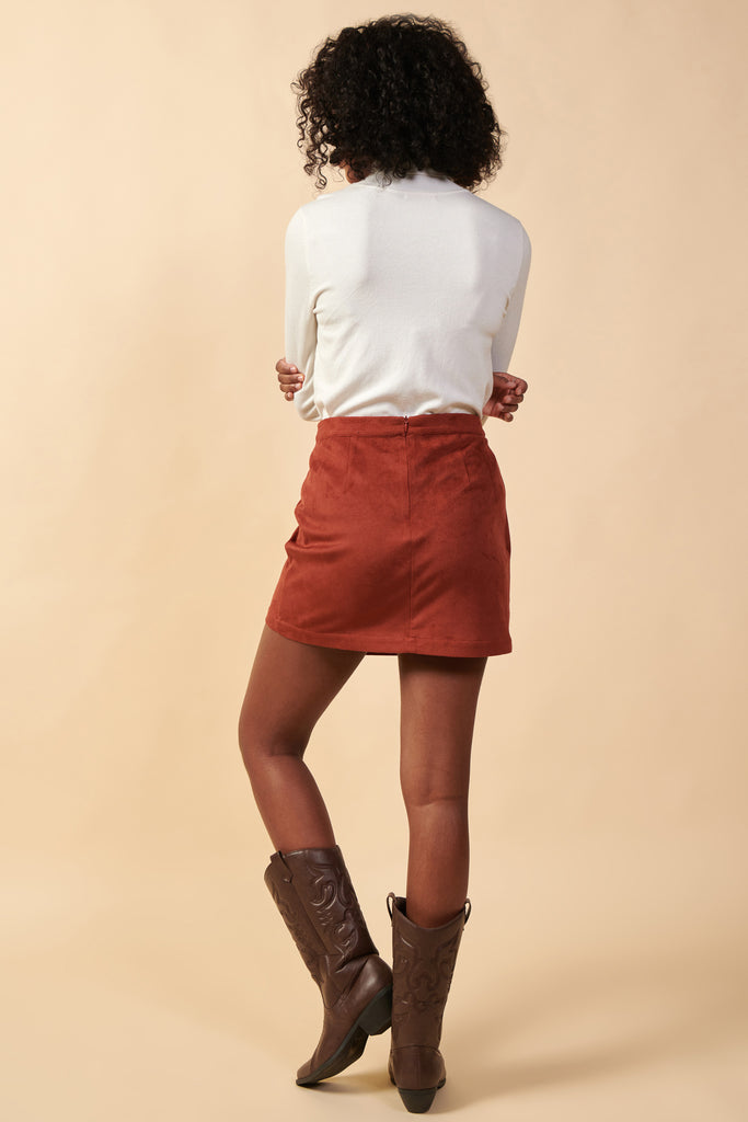Faux Suede Wrap Skirt