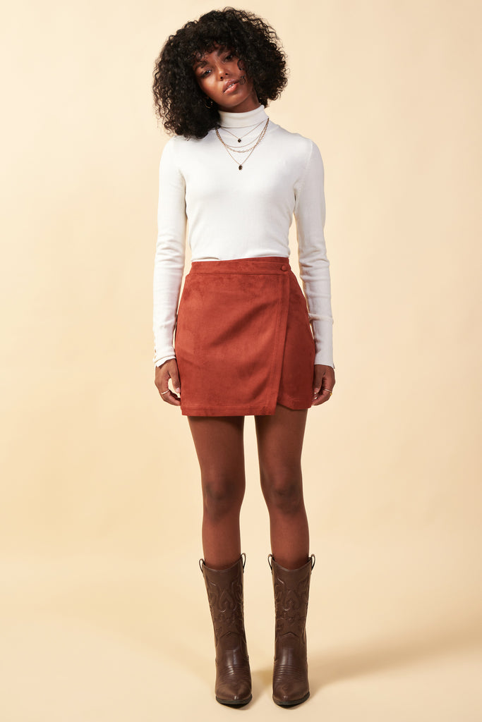 Faux Suede Wrap Skirt