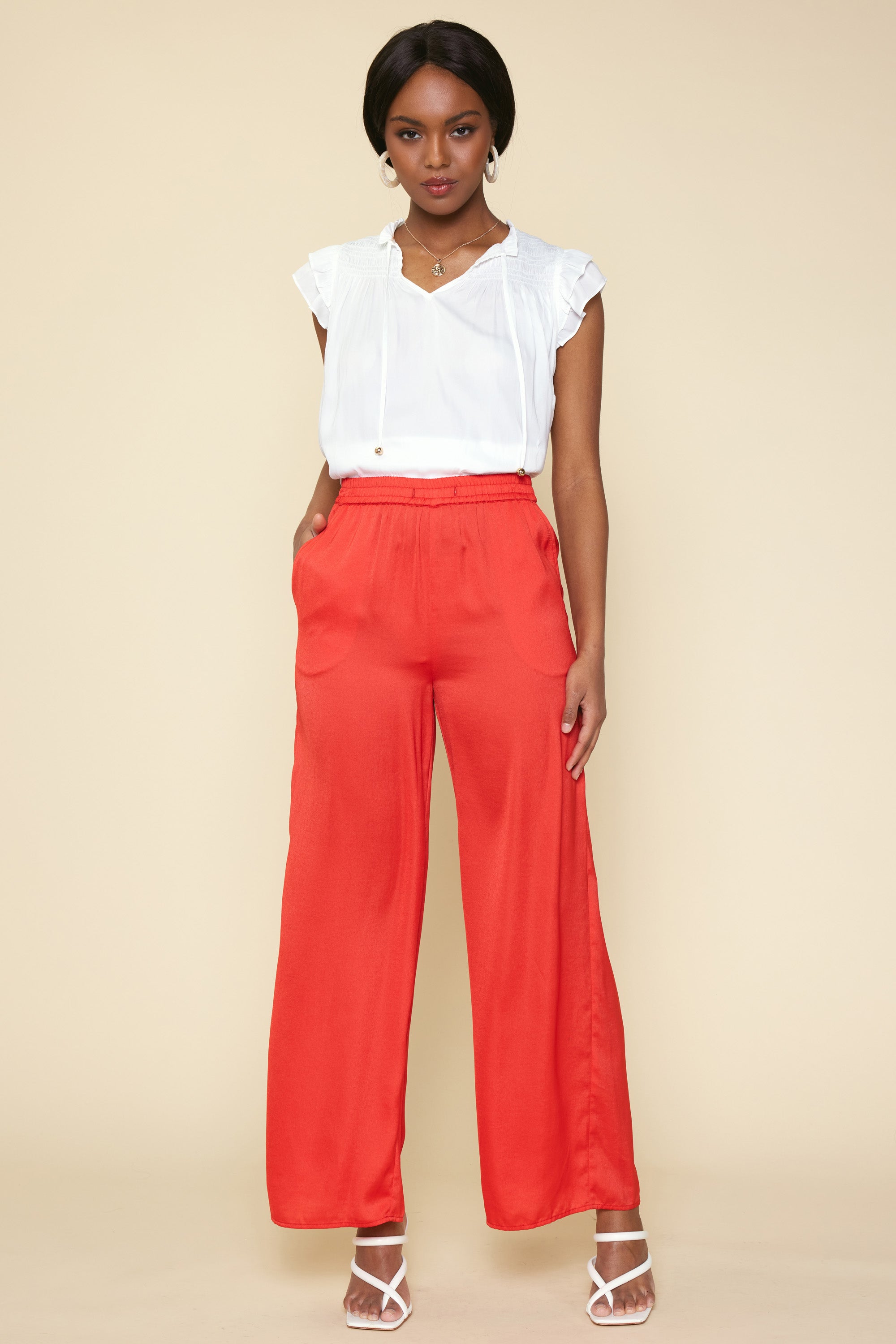 Red Color Gold Print Palazzo Pant
