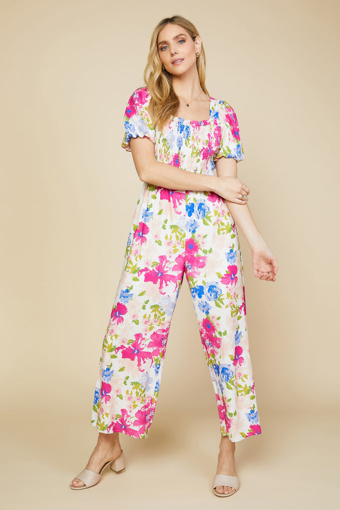 Floral Smocked Bodice Jumpsuit