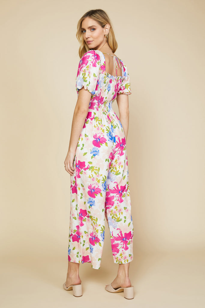 Floral Smocked Bodice Jumpsuit