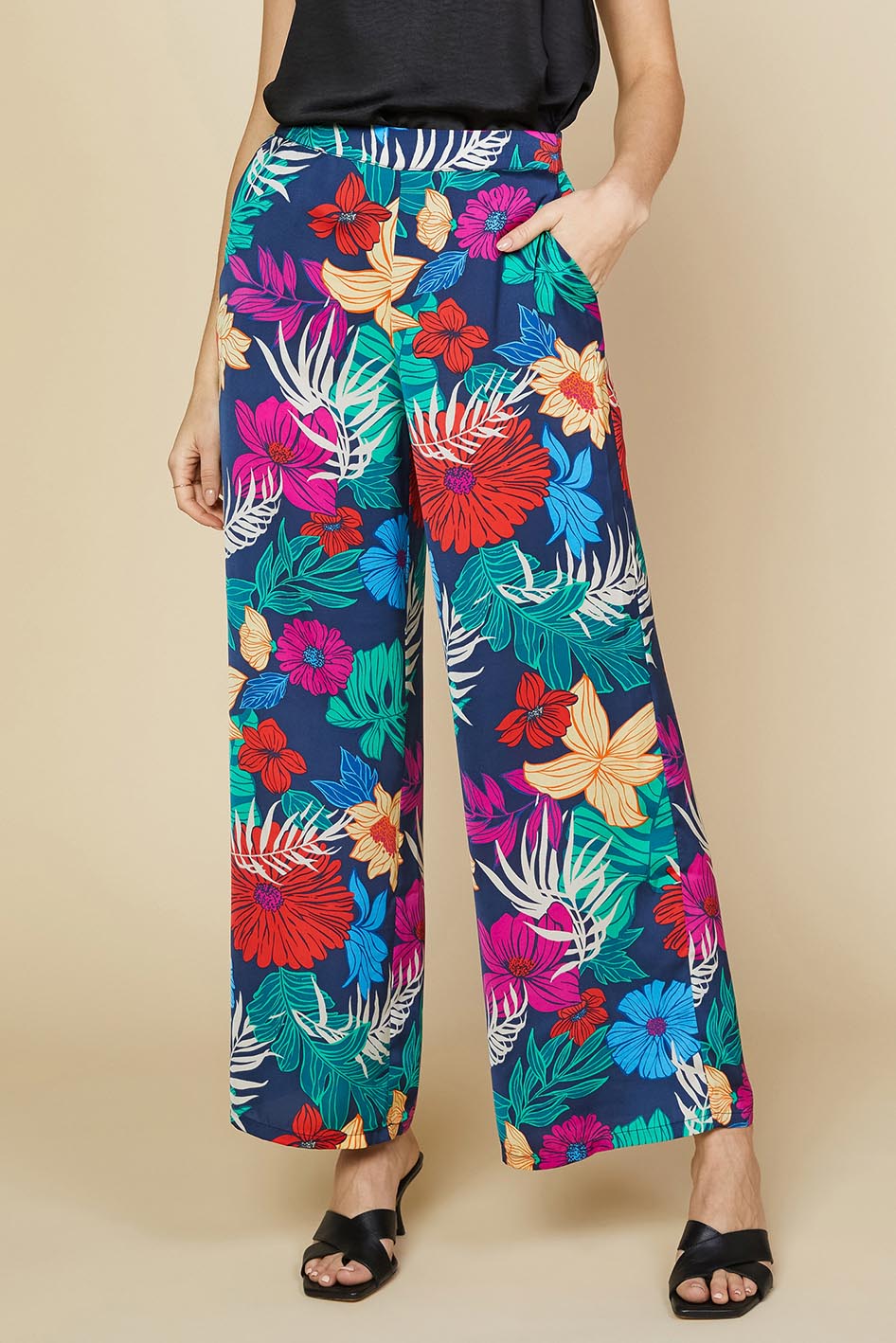 Tropical Print Palazzo Pants SKIES ARE BLUE
