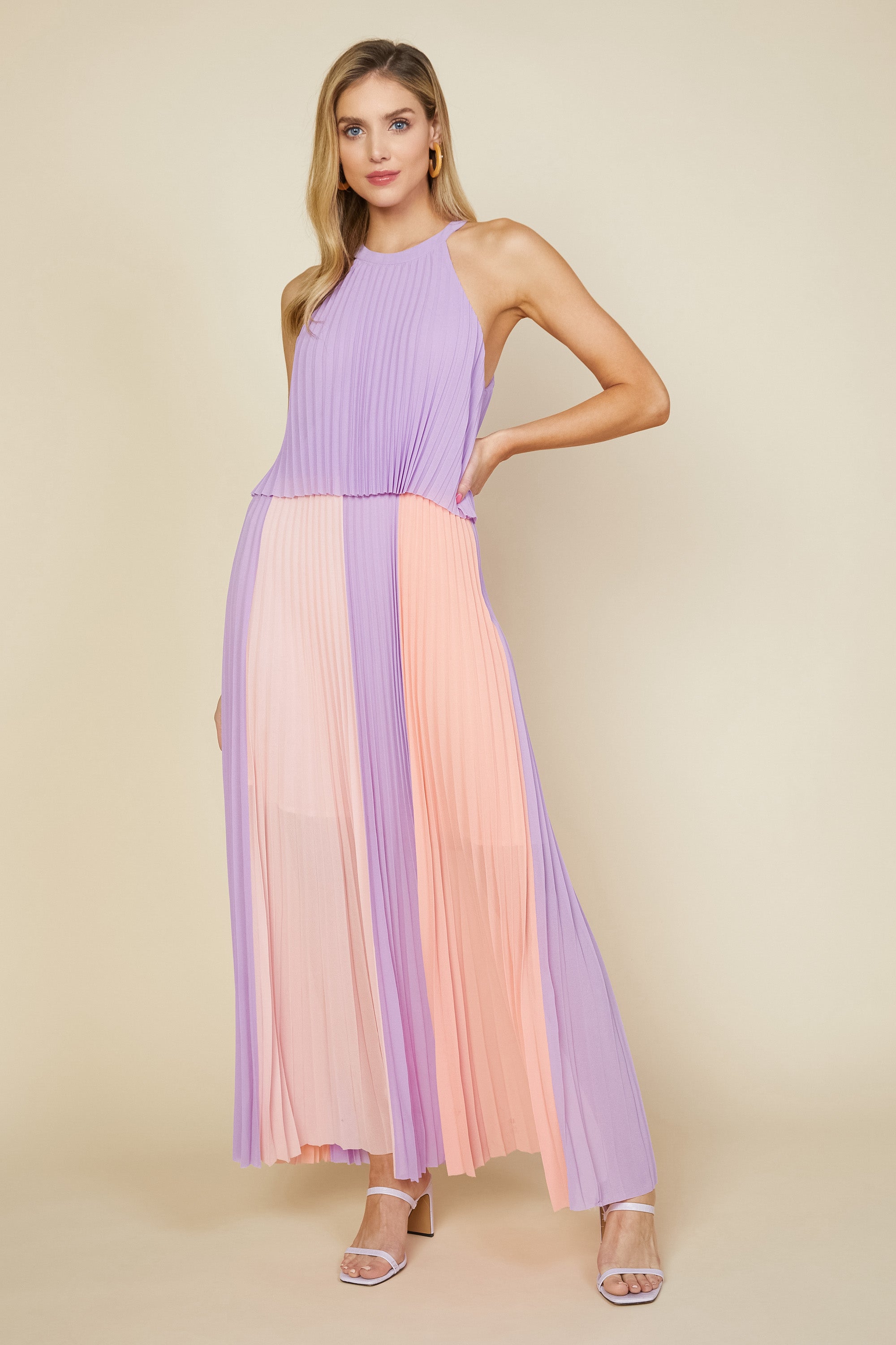 Halter pleated waisted clearance maxi dress