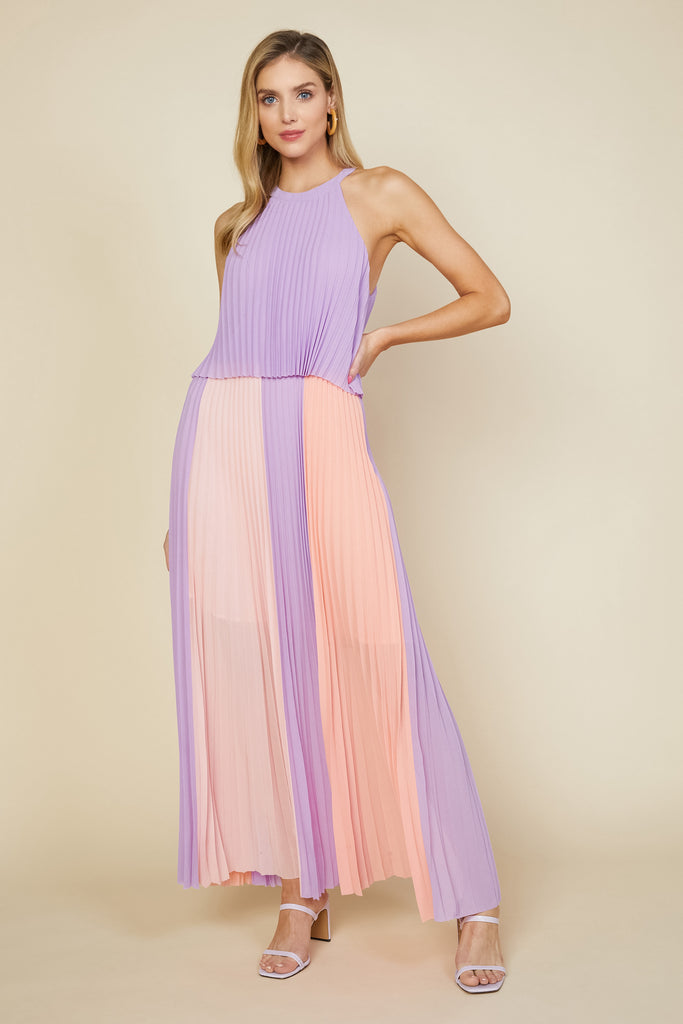 Halter Pleated Maxi Dress
