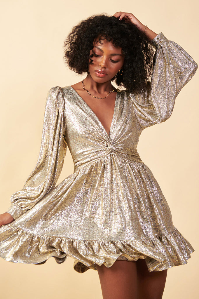 Metallic Foil Mini Dress